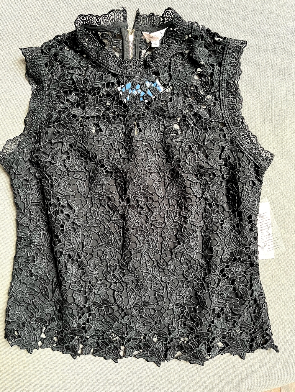 Nanette Lepore Lace Top Womens Black Romantic Minimalist, size L
